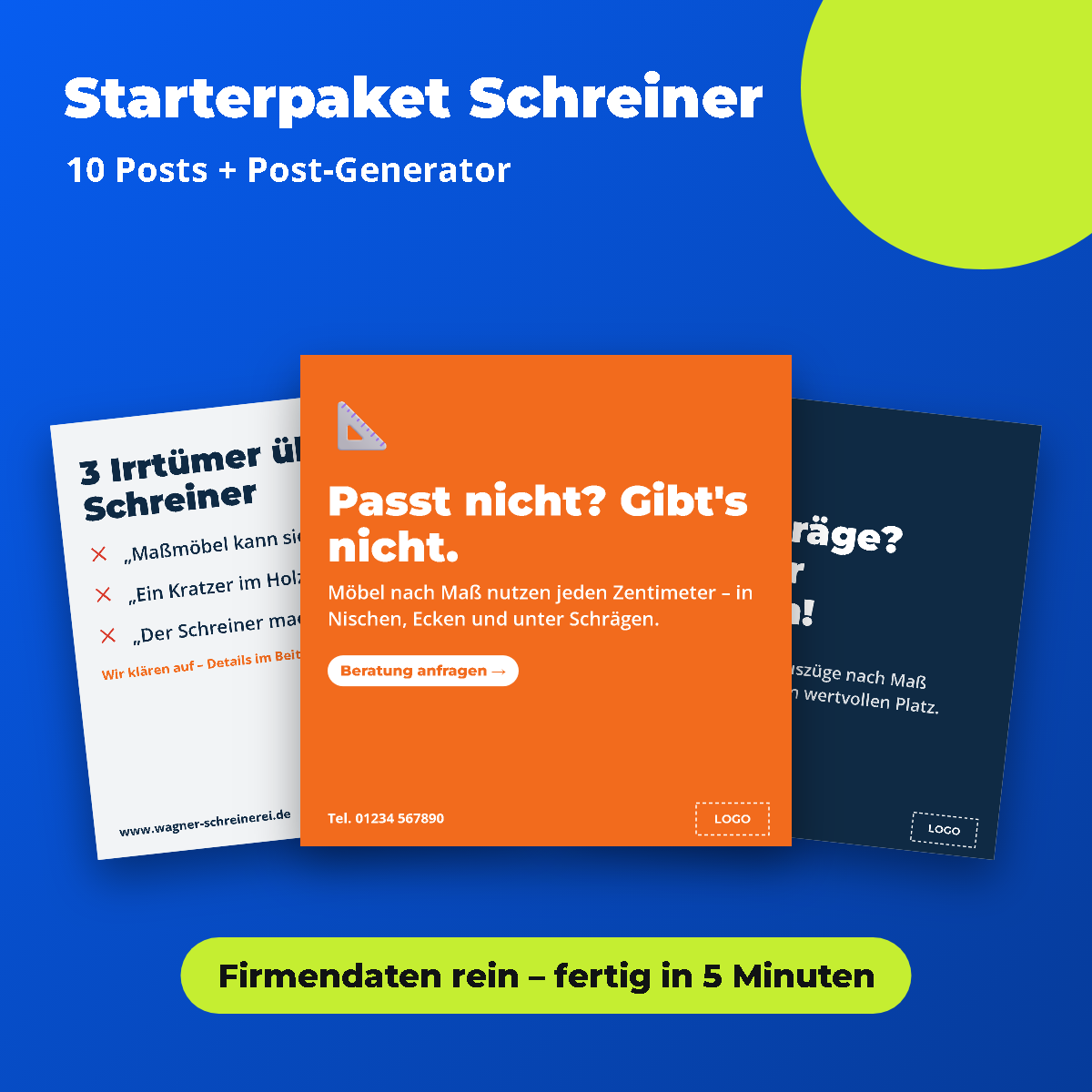 Vorschau: Starterpaket Schreiner: 10 Posts + Post-Generator