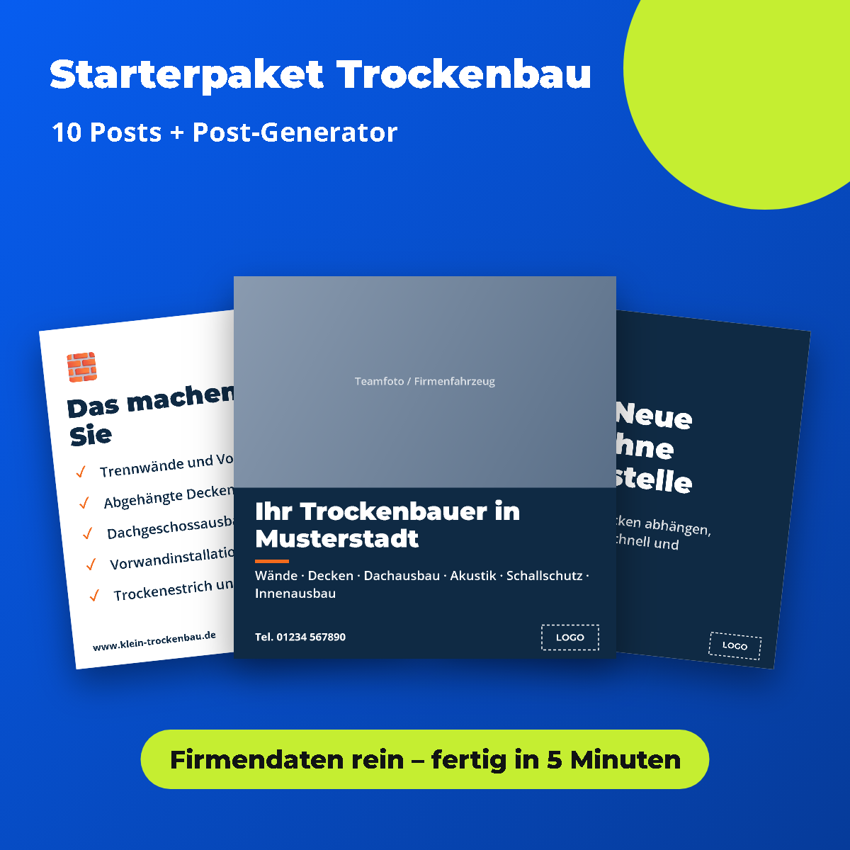 Vorschau: Starterpaket Trockenbau: 10 Posts + Post-Generator